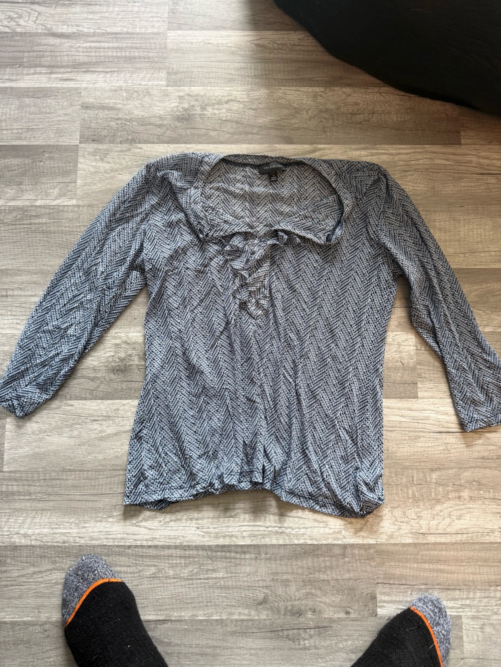 The Limited Gray Chevron Lace-Up Long-Sleeve Top